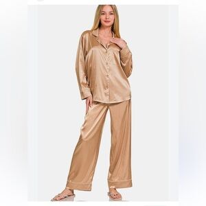 FORNVOO 100% Silk Long Sleeve Shirt And Pants Pajama